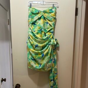 Luxxel Strapless Dress in Green and Yellow